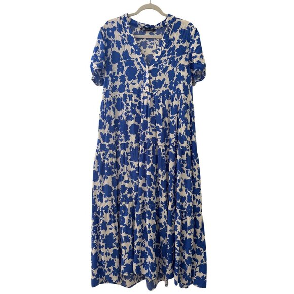 Zara Blue White Floral Maxi Dress Button Front Lightweight Fabric Women’s Casual - Picture 3 of 11